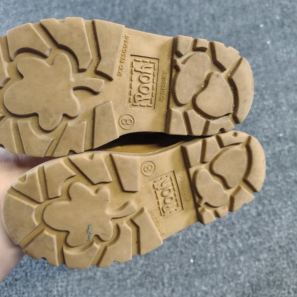 Disney Winnie The Pooh T-Strap Shoes Kids Size 8 Tan Vintage Honey Pot Floral